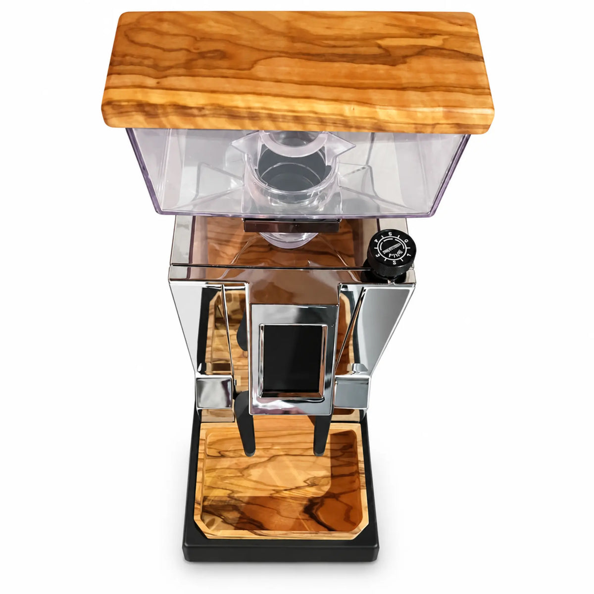 Eureka Mignon Holzdeckel an der Kaffeemühle montiert