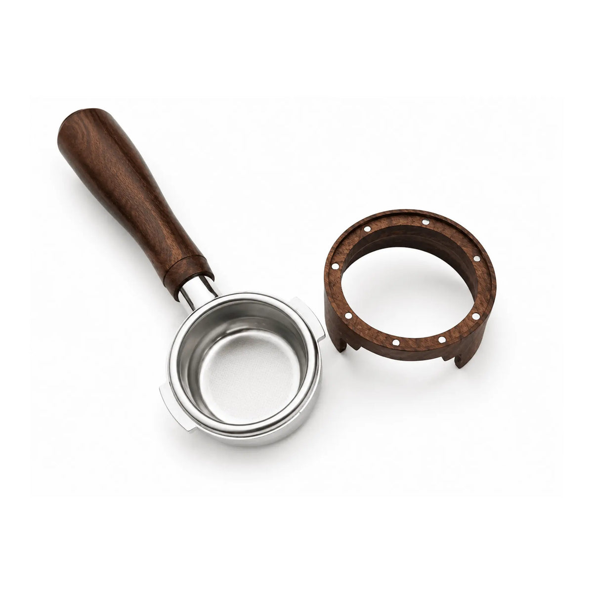 Universal magnetic dosing funnel for portafilters, underside with magnets