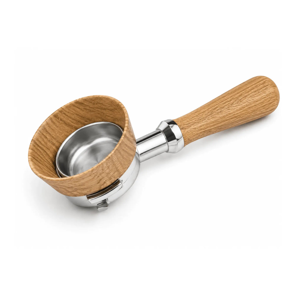 Universal magnetic dosing funnel for portafilters, light wood version